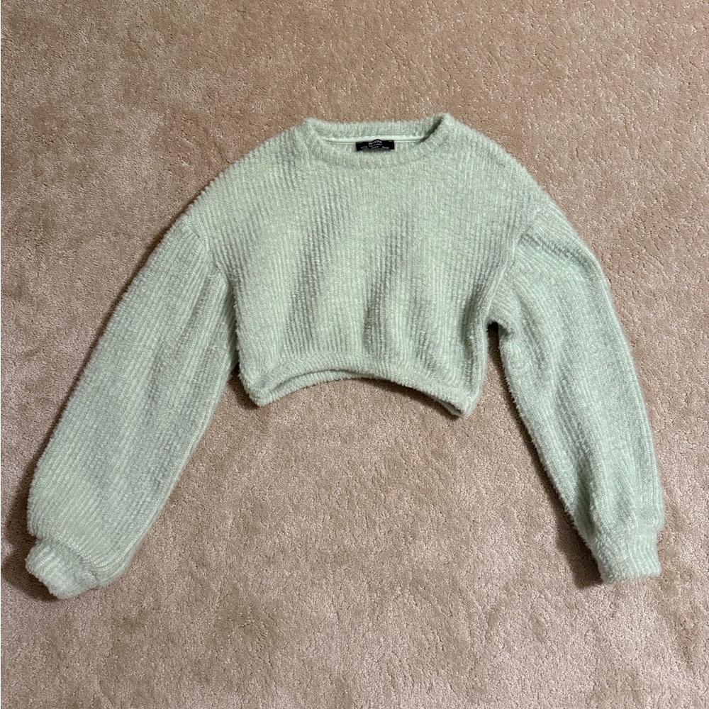 Bershka Light Green Fuzzy Knit Top